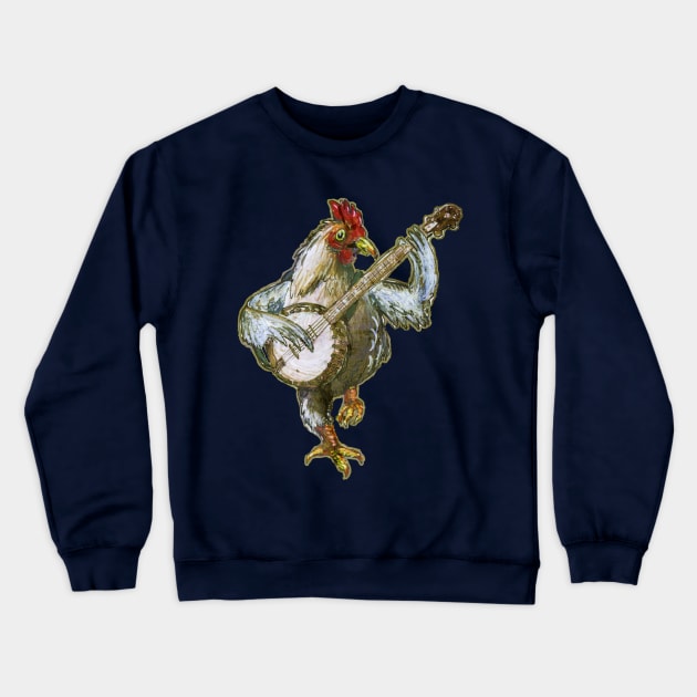 Banjo Playing Chicken Crewneck Sweatshirt by flyingjillio